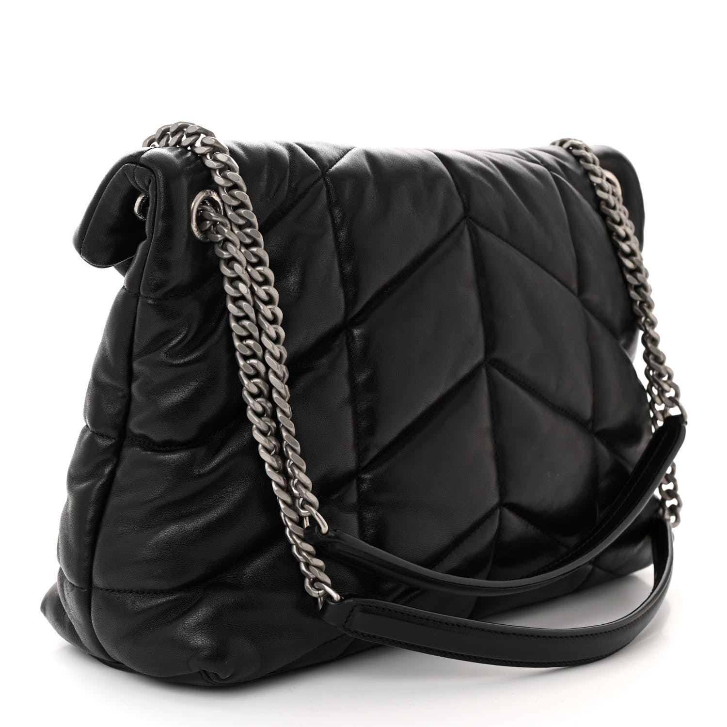 Saint Laurent Lambskin Quilted Medium Loulou Puffer Monogram Chain Satchel Black 3 of 10