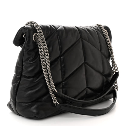 Saint Laurent Lambskin Quilted Medium Loulou Puffer Monogram Chain Satchel Black 3 of 10