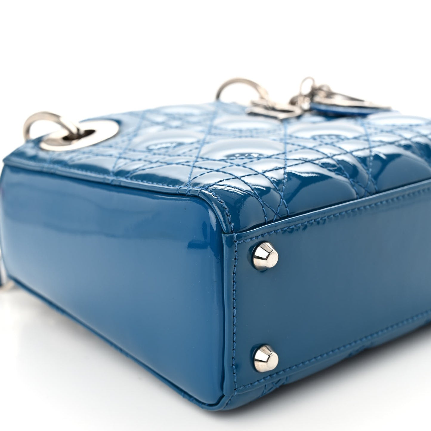 Patent Cannage Mini Lady Dior Blue
