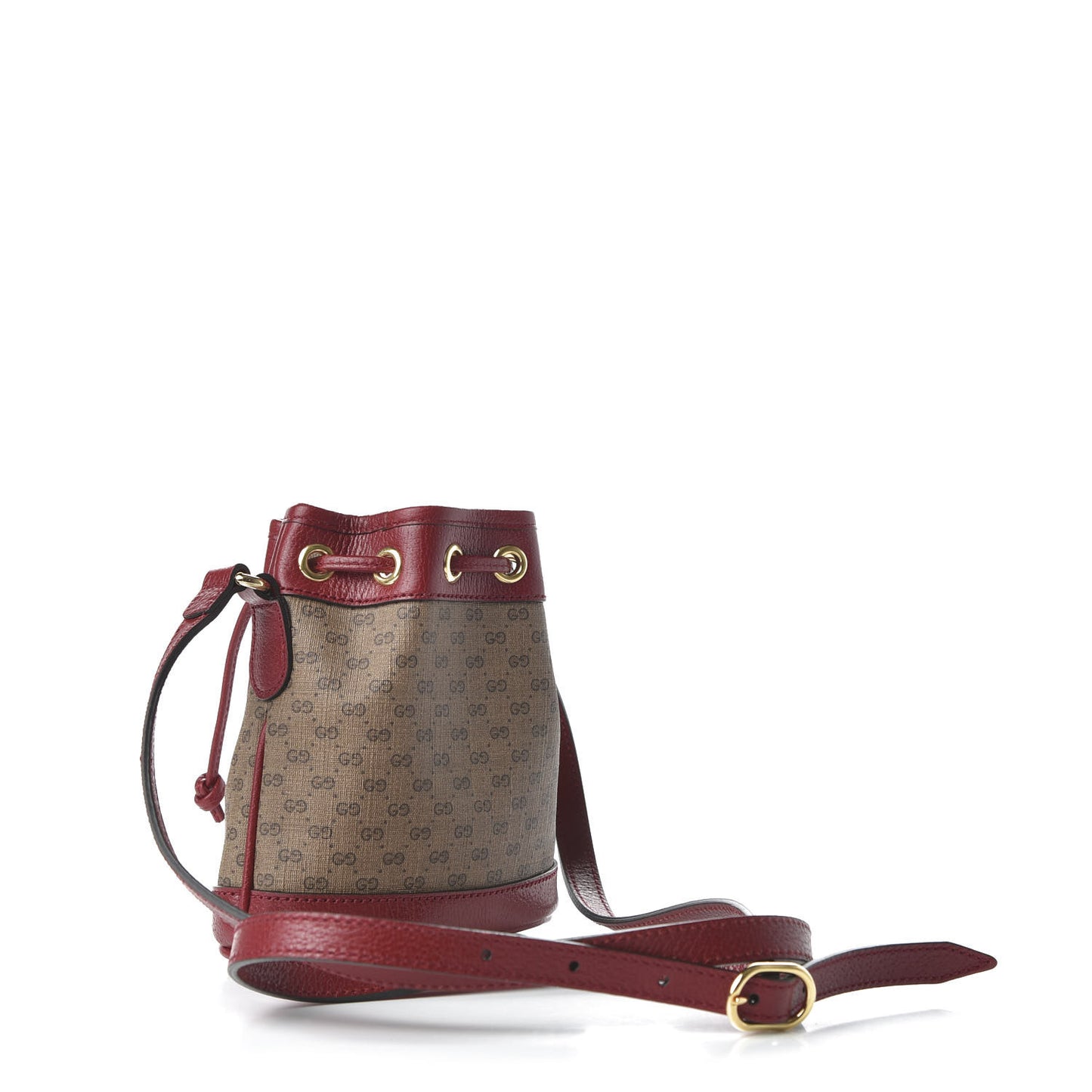 X DORAEMON Mini Vintage GG Supreme Monogram Textured Dollar Calfskin Mini Bucket Bag Beige Ebony Multicolor New Cherry Red