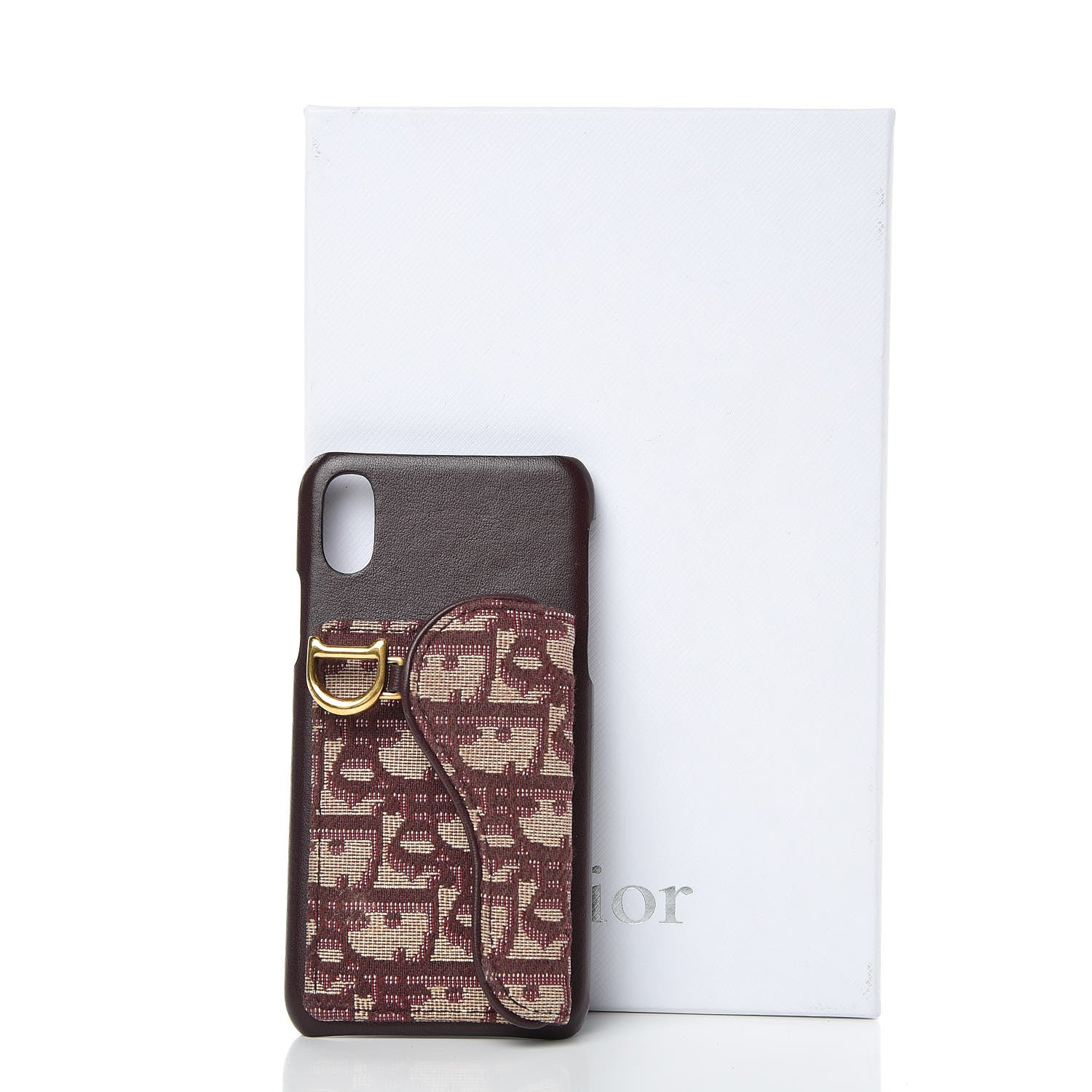 Christian Dior Oblique Calfskin Saddle iPhone X Case Bordeaux