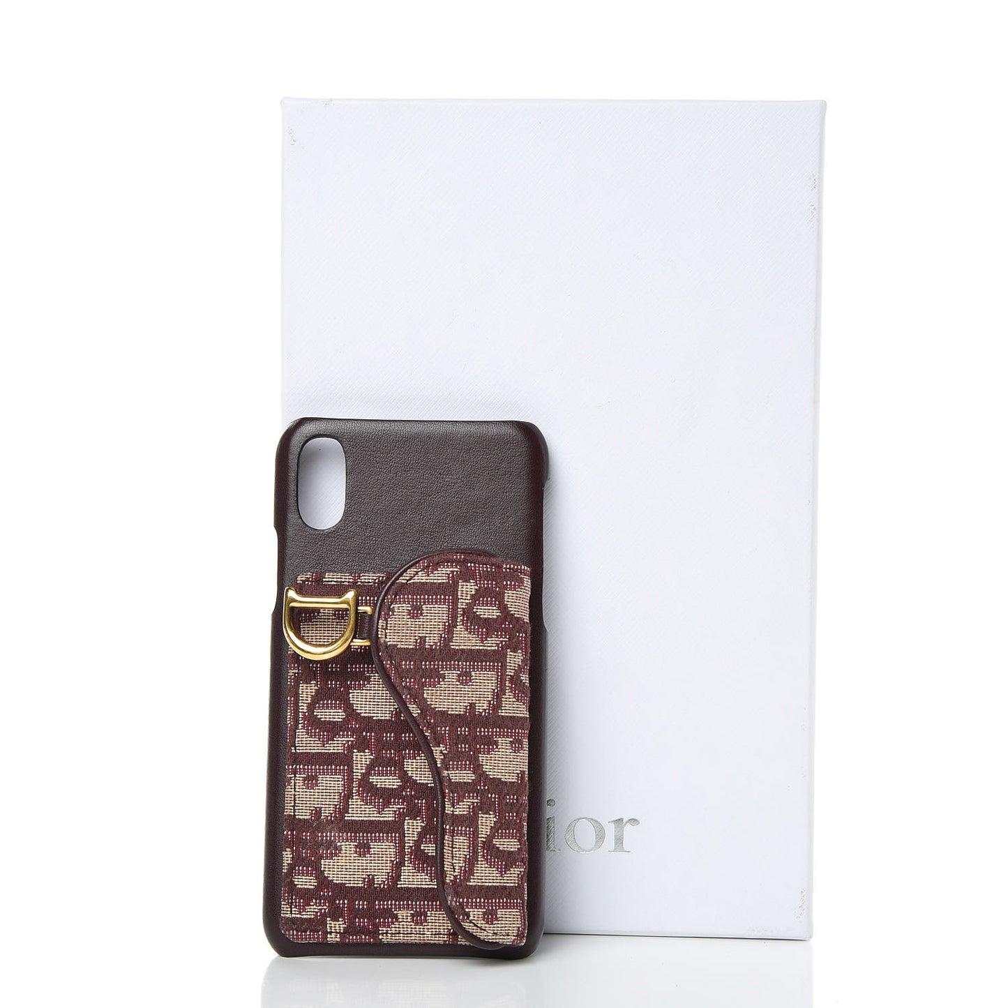 Oblique Calfskin Saddle iPhone X Case Bordeaux