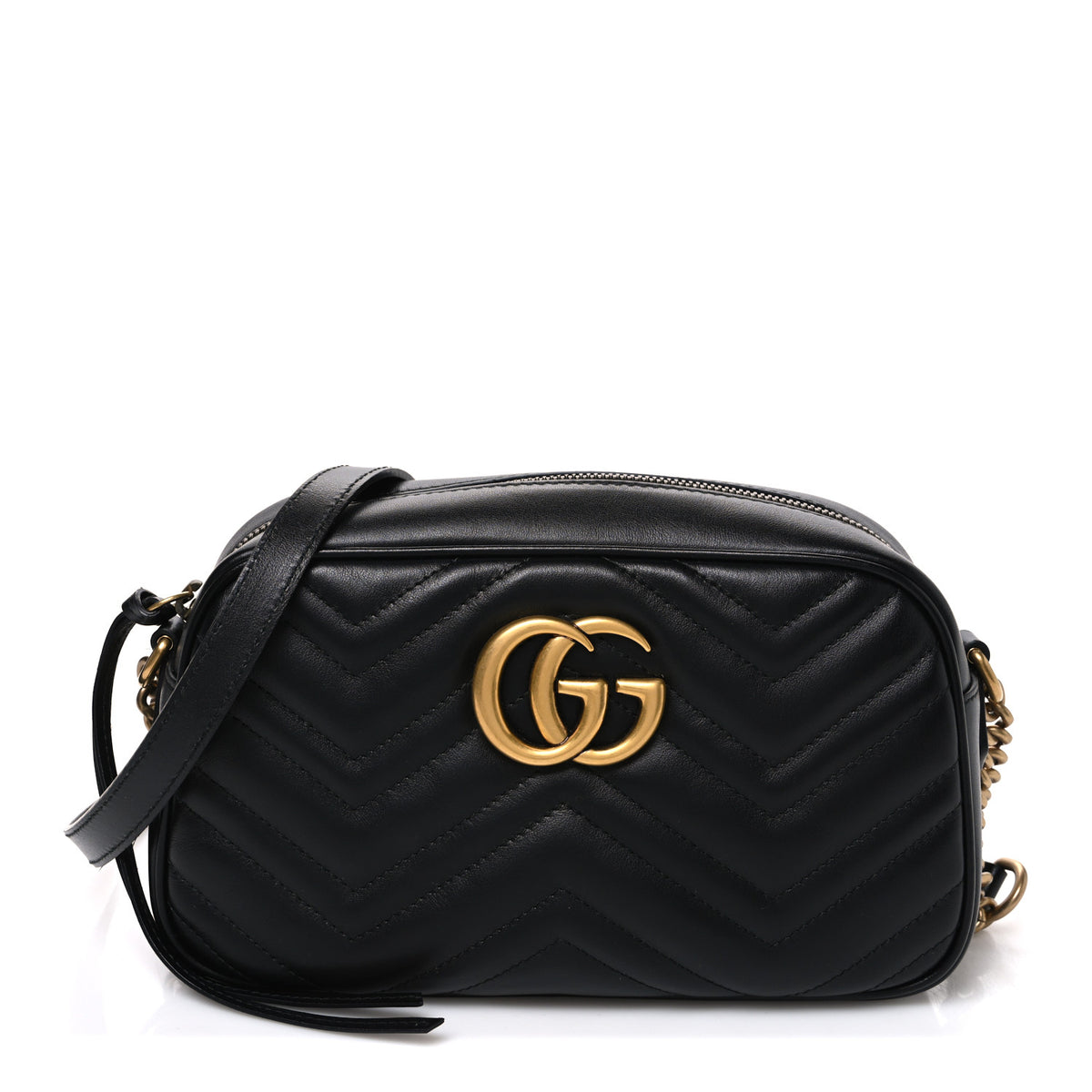 Calfskin Matelasse Small GG Marmont Chain Shoulder Bag Black
