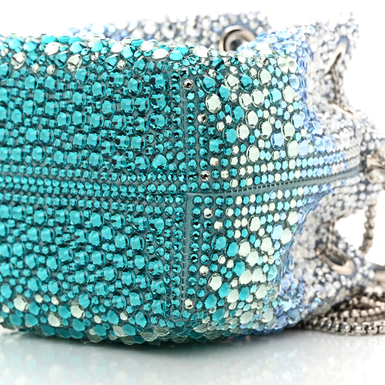 Jimmy Choo Satin Hotfix Crystal Embellished Bon Bon Bucket Bag Blue Silver 9 of 9