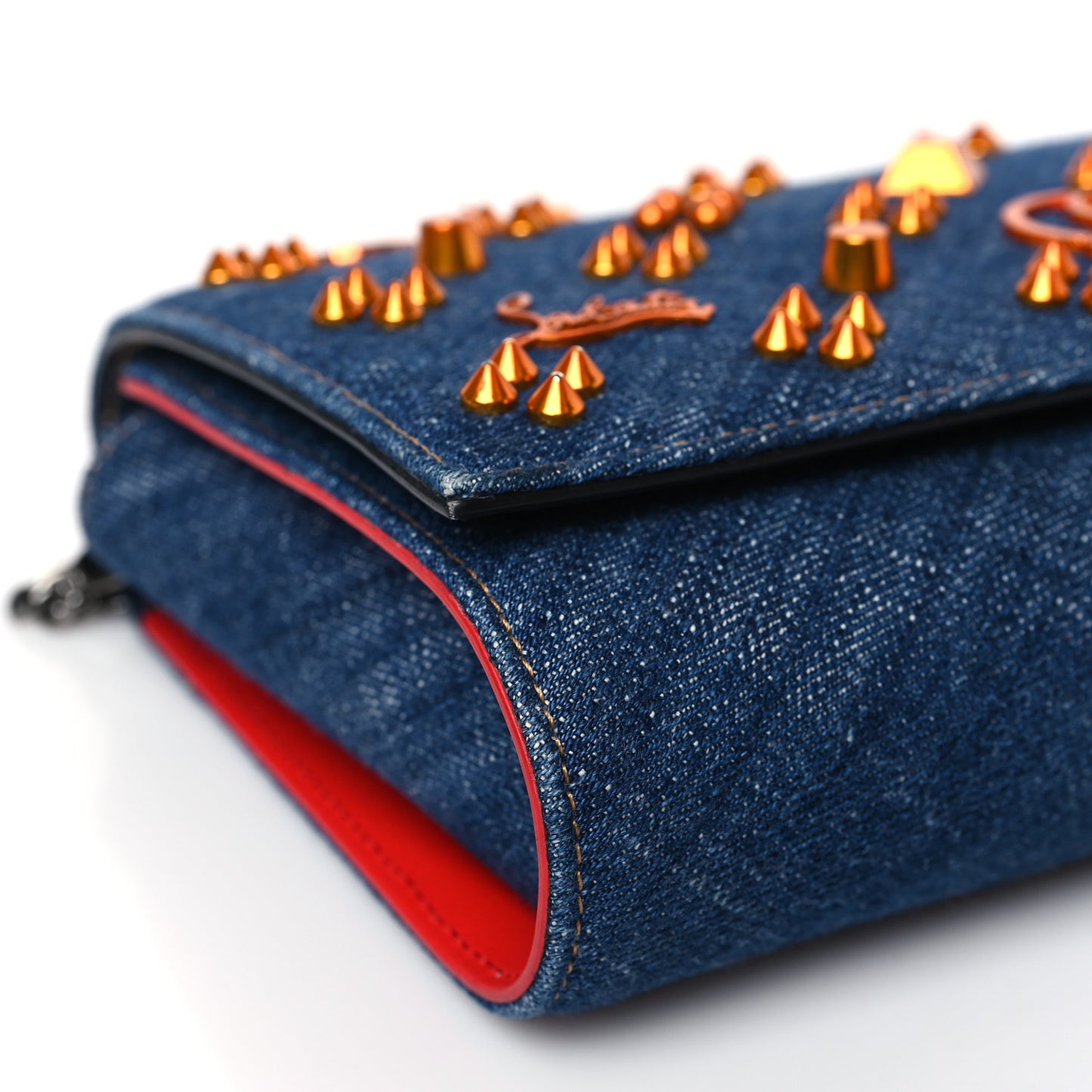 Denim Calfskin Patent Spikes Loubinthesky Paloma Clutch Blue