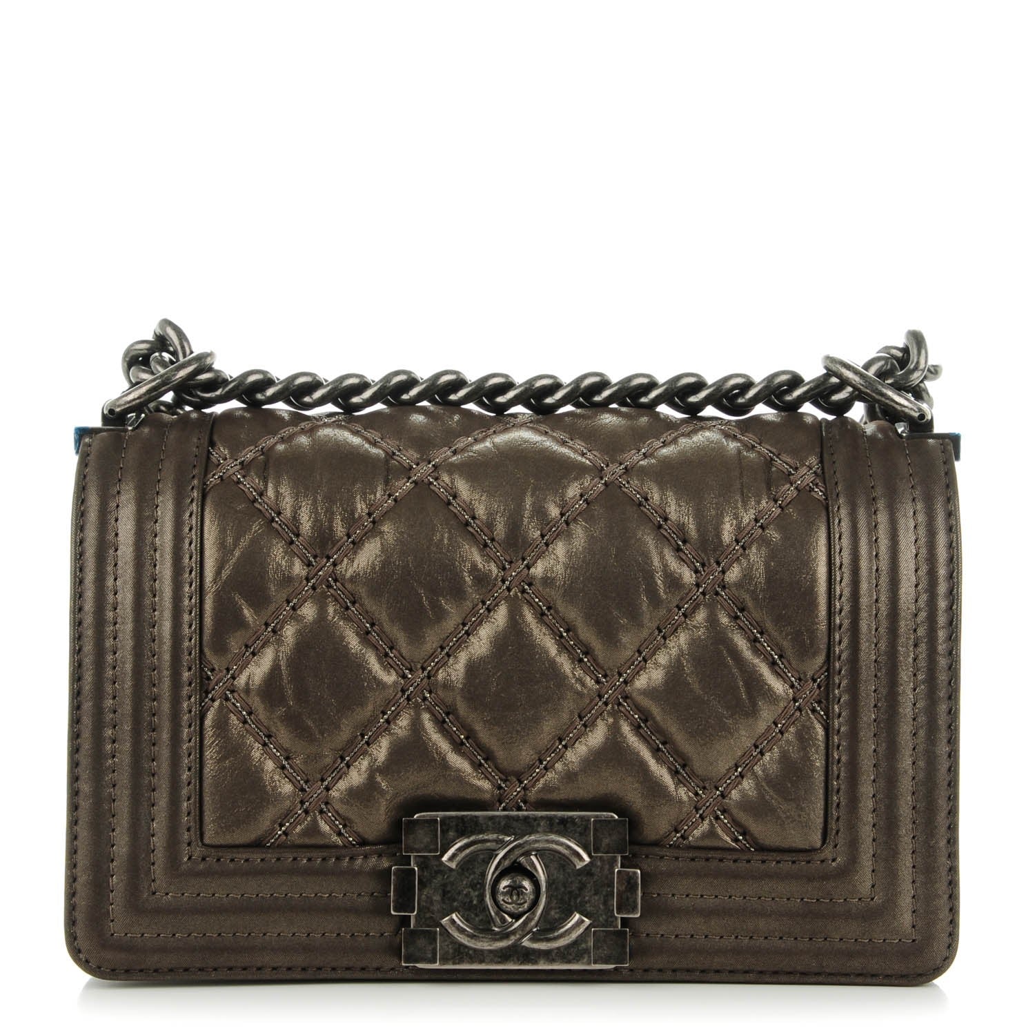 Chanel Iridescent Calfskin Embellished Double Stitch Small Boy Flap Light Brown 1 of 7