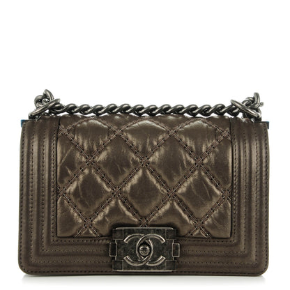 Chanel Iridescent Calfskin Embellished Double Stitch Small Boy Flap Light Brown 1 of 7