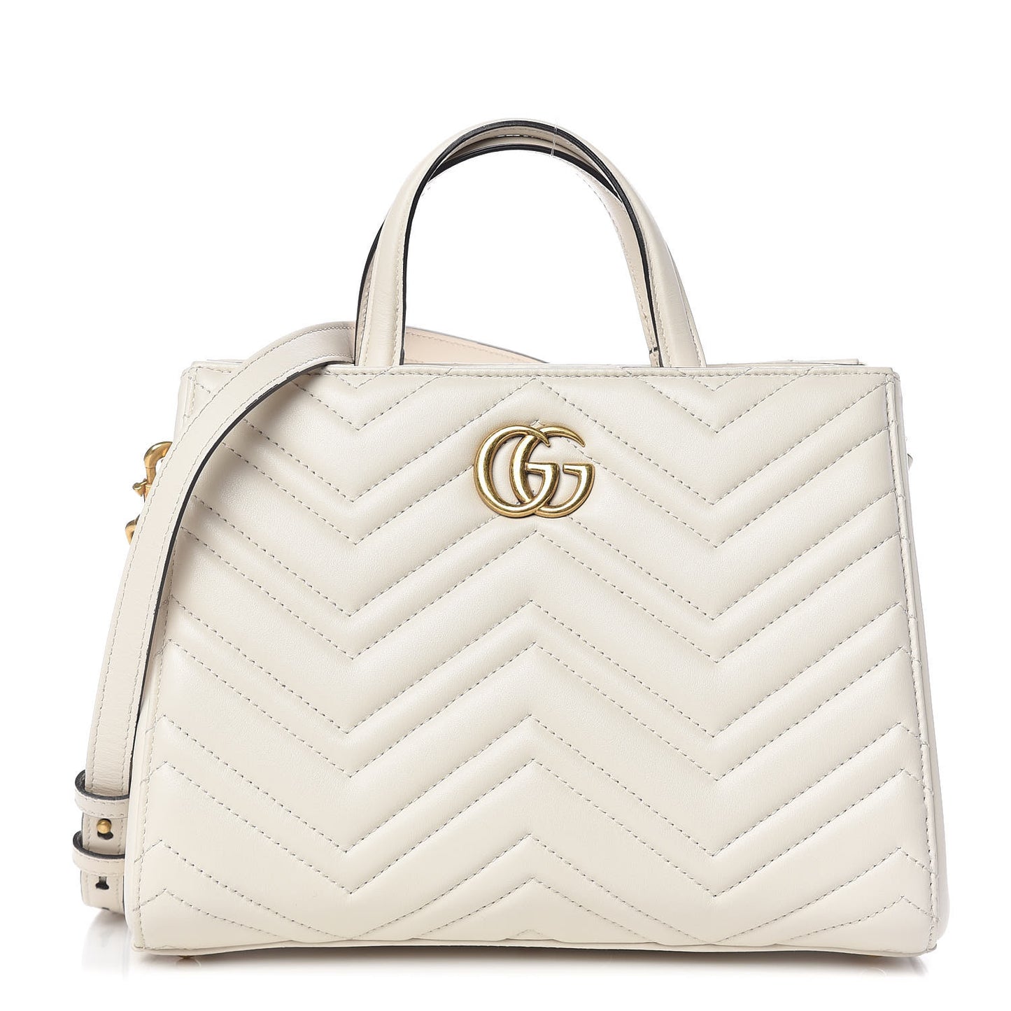 Calfskin Matelasse Small GG Marmont Tote White