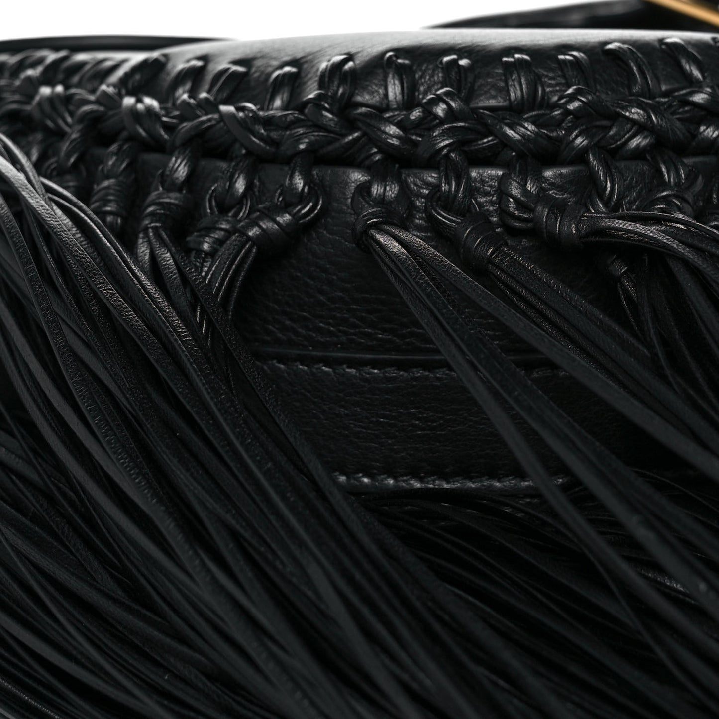 Grained Calfskin Large Fringe Bobby Flap Black