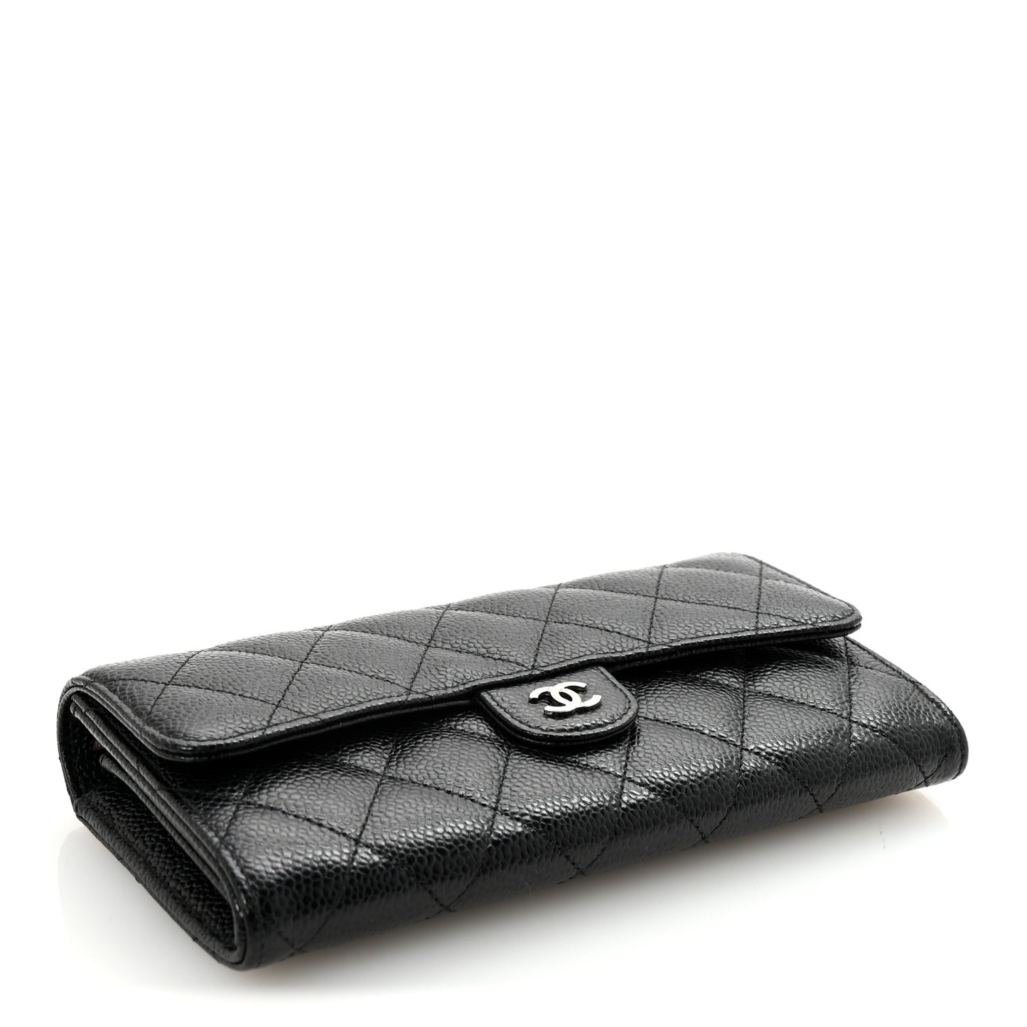 Caviar Quilted Large Gusset Flap Wallet Black