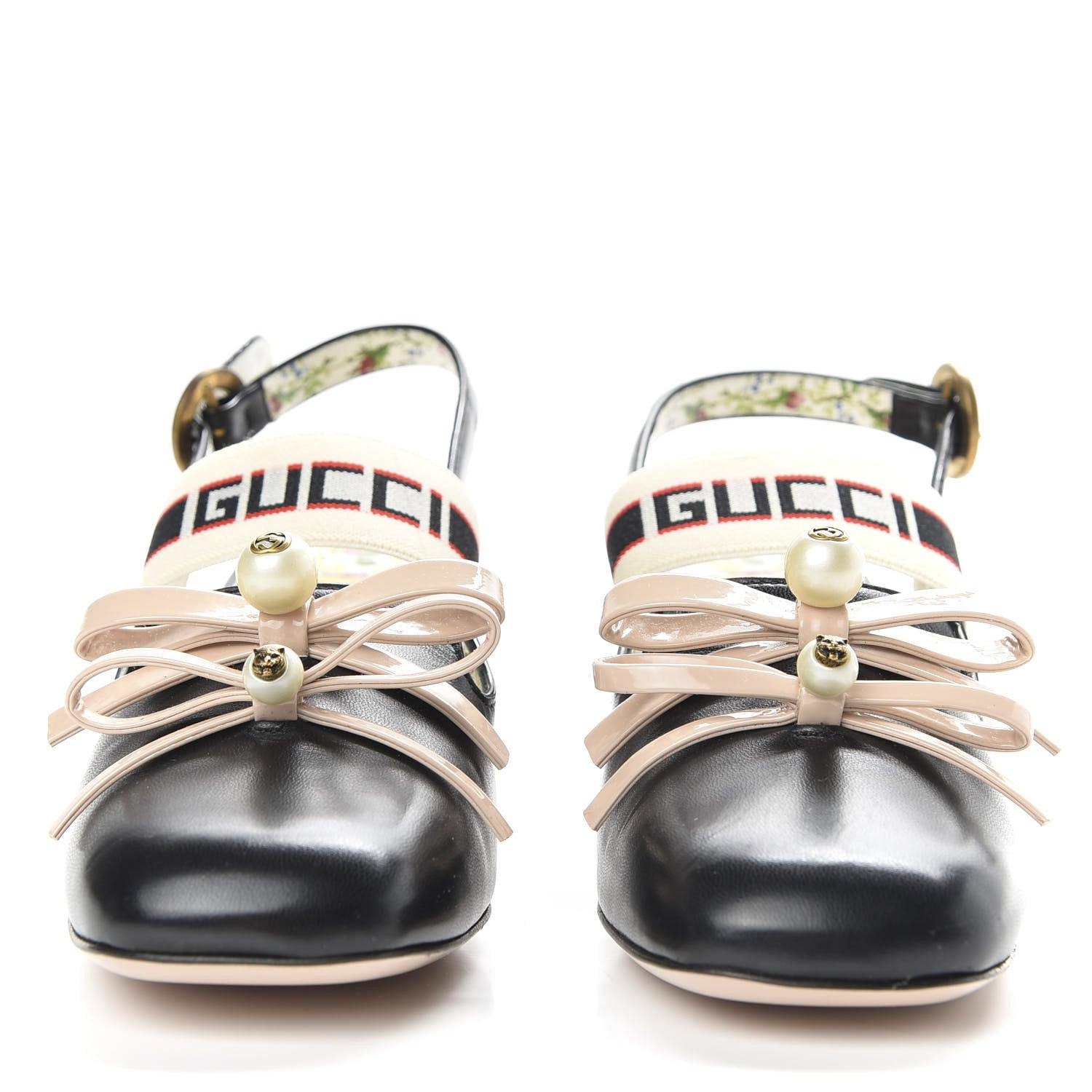 Gucci Malaga Kid Bow Ace Stripe Mid Heel Slingback Pumps 35.5 Black 2 of 10