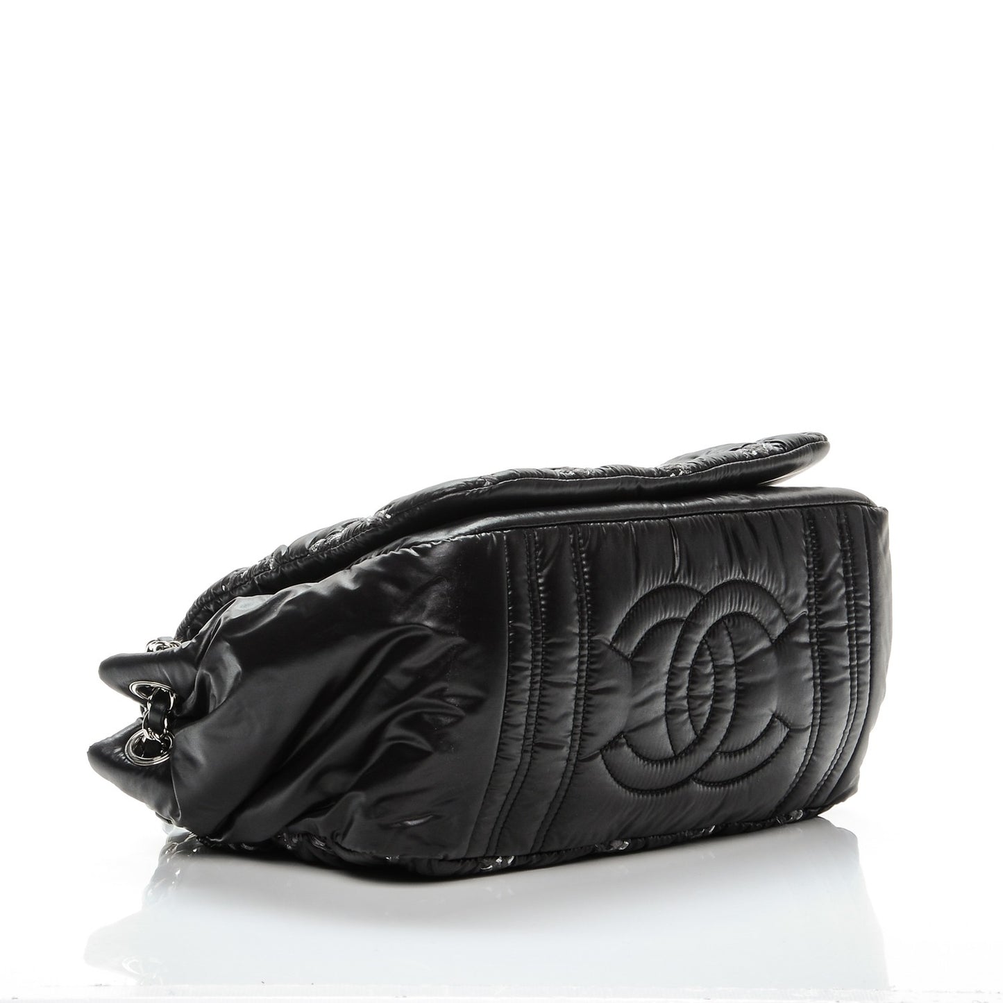 Nylon Quilted Tweed Stitch Bubble Flap Black