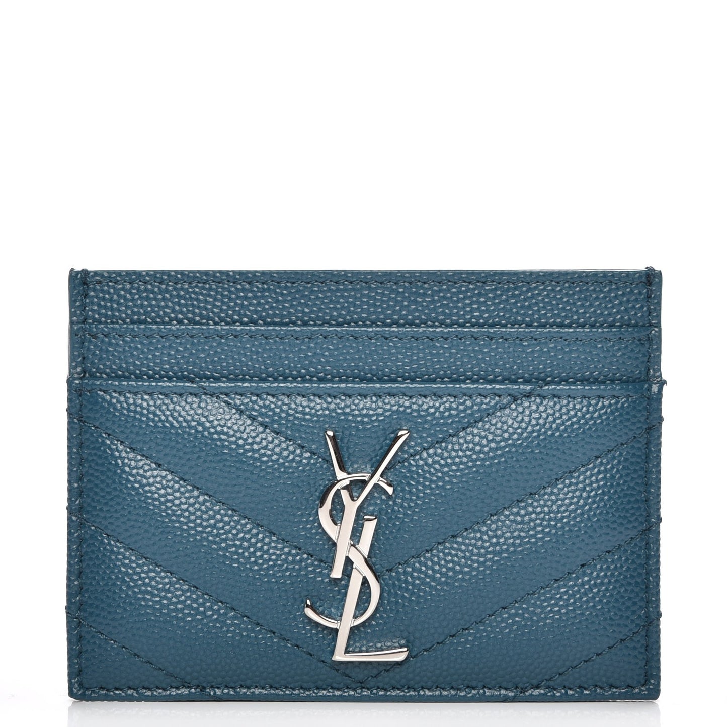 Grain De Poudre Matelasse Chevron Monogram Credit Card Case Peacock Green