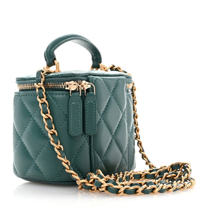 Chanel Lambskin Quilted Top Handle Mini Vanity Case With Chain Green 3 of 12