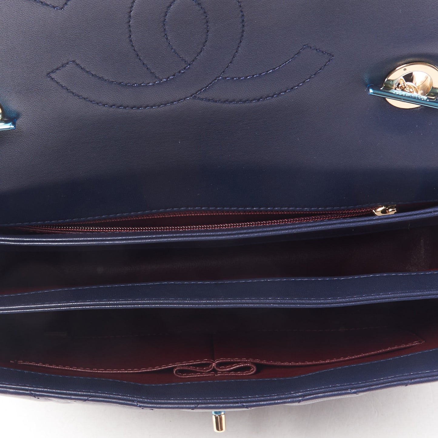Lambskin Quilted Medium Trendy CC Flap Dual Handle Bag Navy Blue