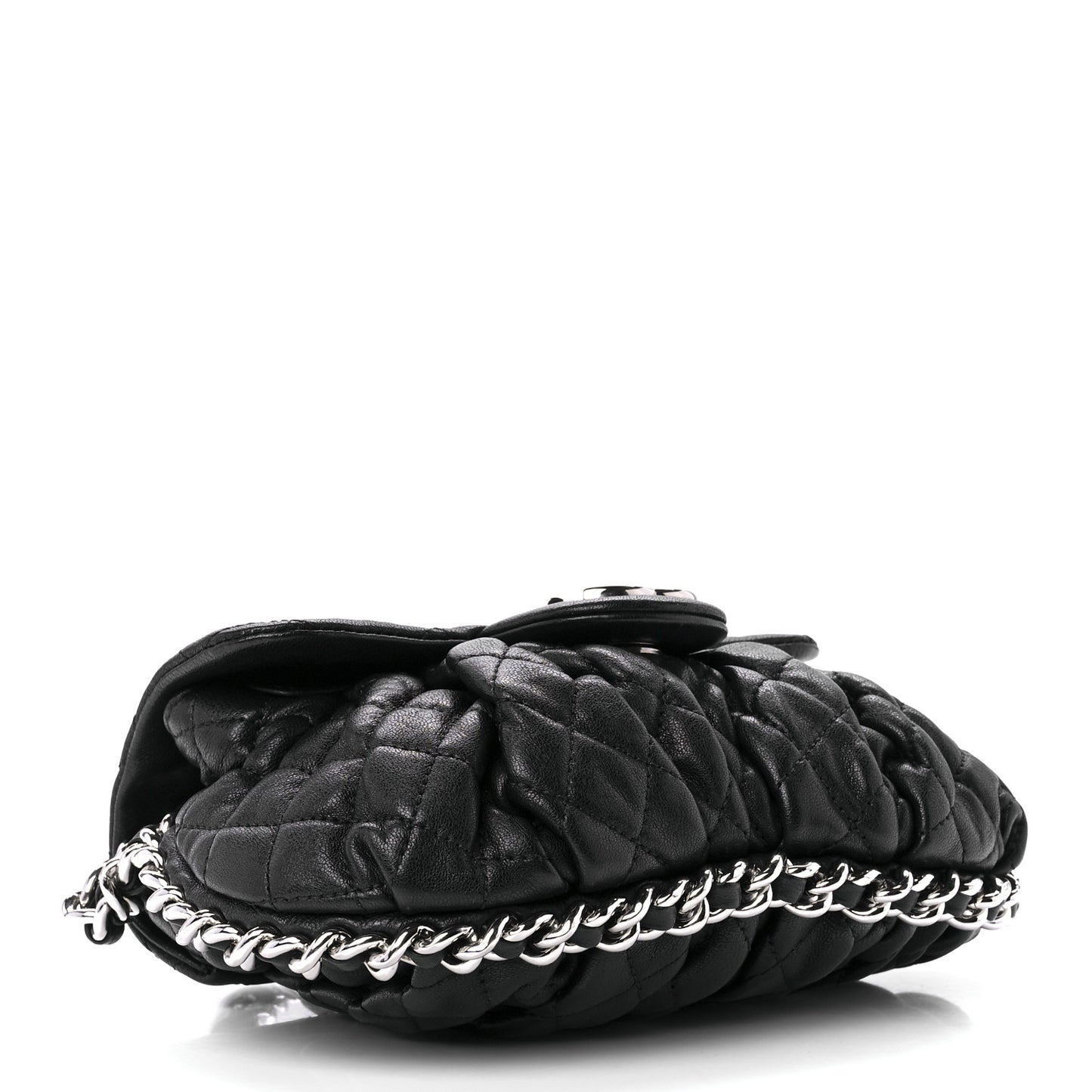 Washed Lambskin Quilted Mini Chain Around Flap Black
