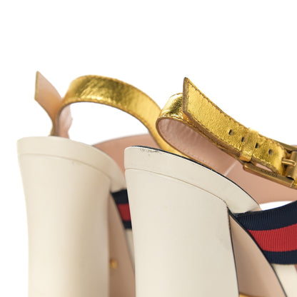 Gucci Grosgrain Web Aline High Heel Sandals 38 Oro 9 of 12