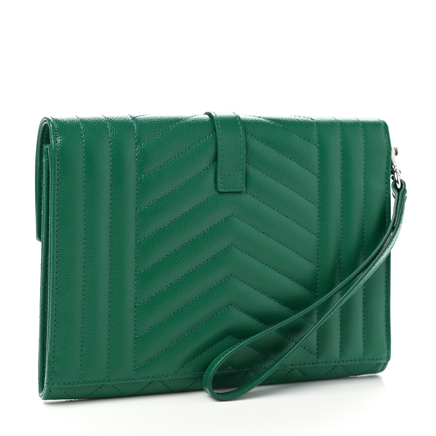 Saint Laurent Grain De Poudre Textured Mixed Matelasse Triquilt Monogram Clutch Green Field 3 of 10