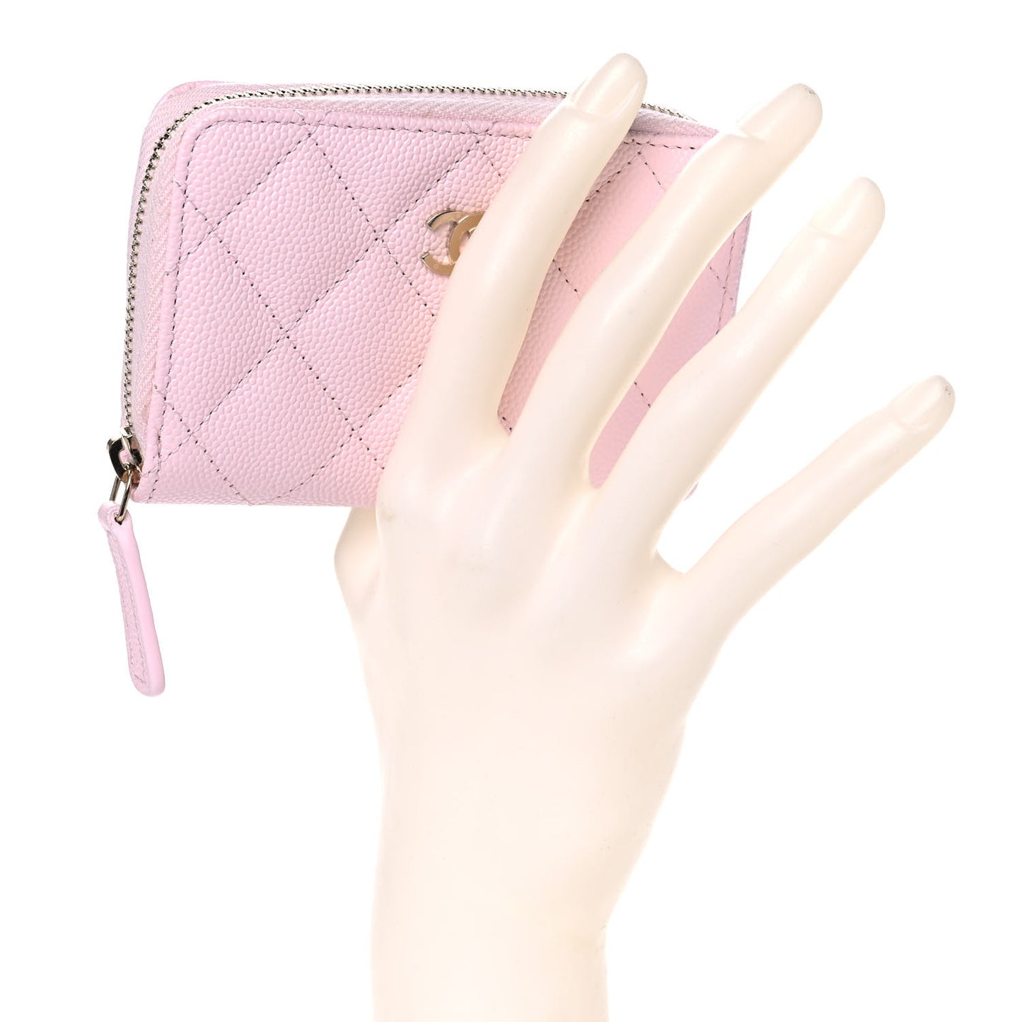 Caviar Quilted Zip Coin Purse Light Pink