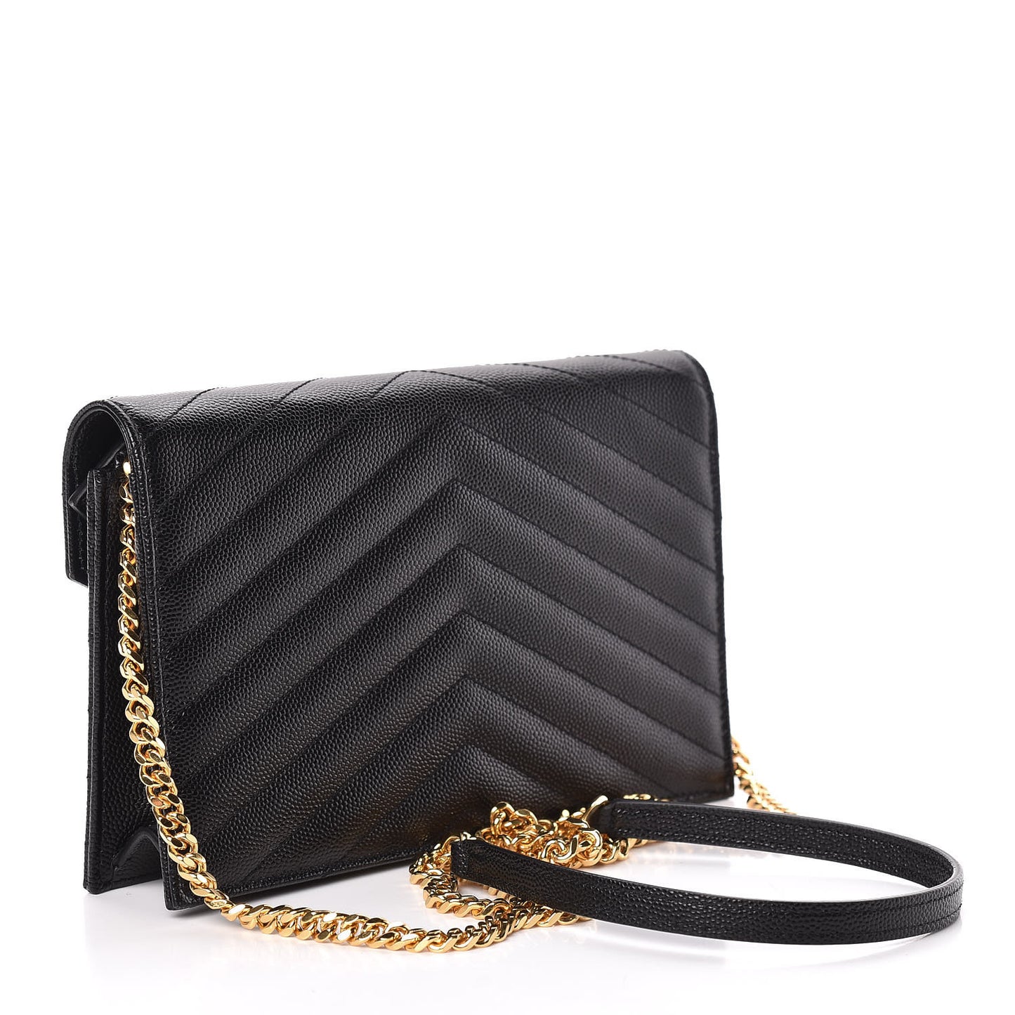 Grain De Poudre Matelasse Chevron Monogram Envelope Chain Wallet Black