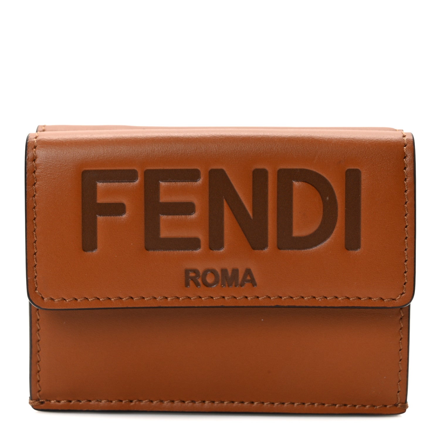 Fendi Vitello King Logo Embossed Micro Tri-Fold Wallet Cuoio 1 of 8