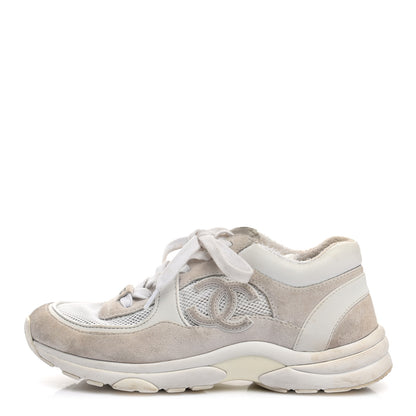 Chanel Suede Calfskin Fabric CC Sneakers 38 White 1 of 7