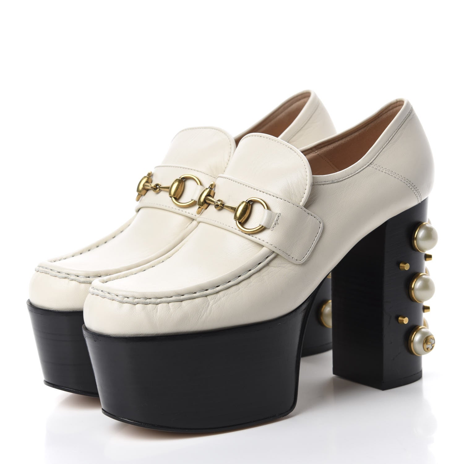 Gucci Malaga Kid Pearl Studded Vegas Platform Loafers 39 Mystic White 3 of 11