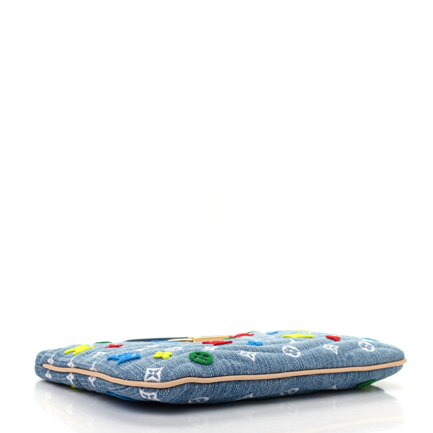 Louis Vuitton Embroidered Monogram Denim New Wave Zipped Pochette Blue 4 of 7