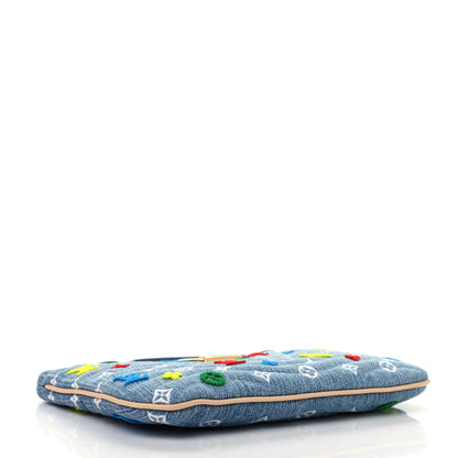 Louis Vuitton Embroidered Monogram Denim New Wave Zipped Pochette Blue 4 of 7