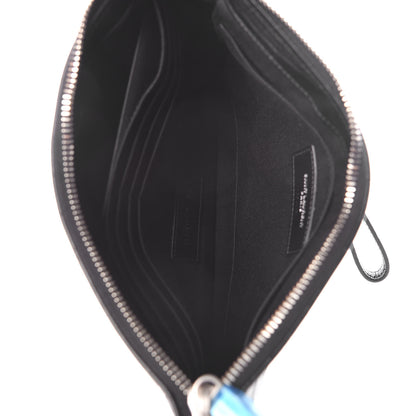 Saint Laurent Calfskin Crocodile Embossed Monogram Zip Pouch Black 5 of 9