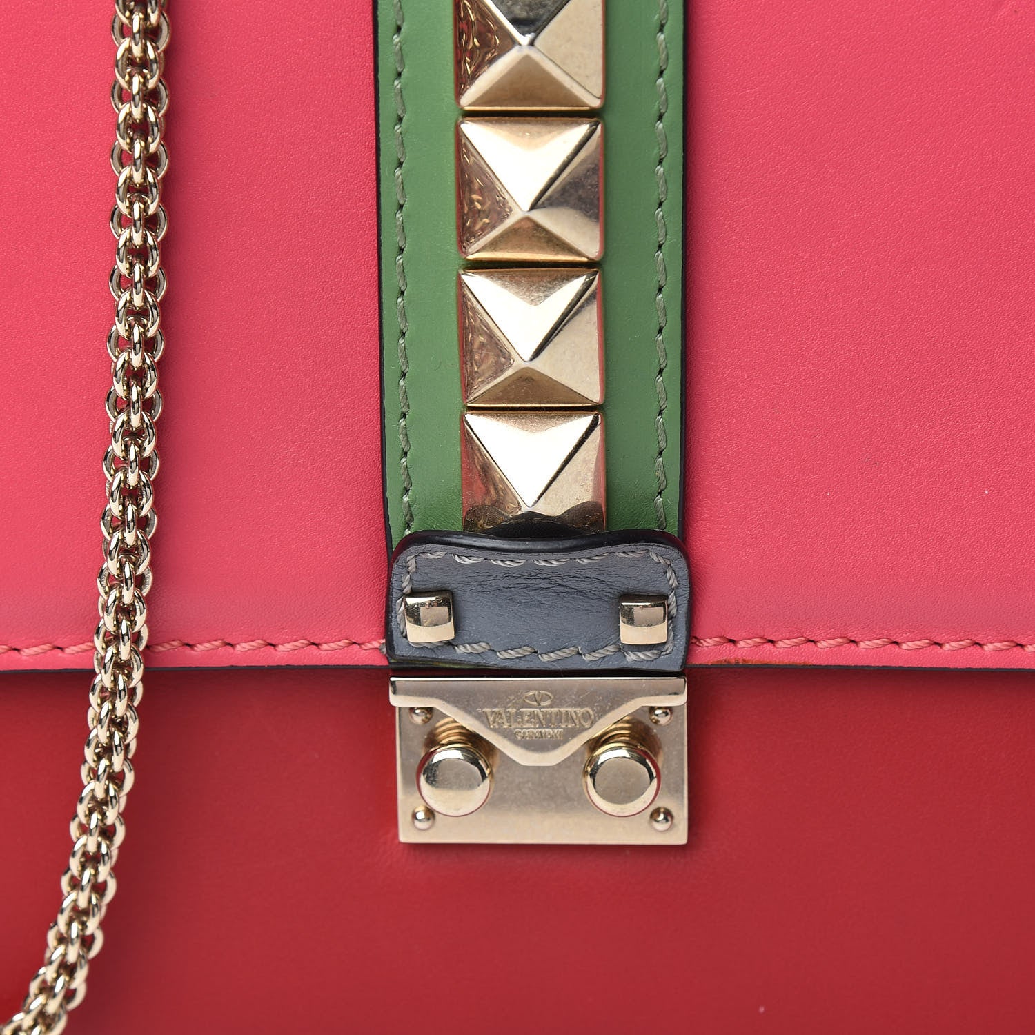 Valentino Garavani Vitello Medium Glam Lock Rockstud Flap Deep Rose Scarlet Grey Green 6 of 9