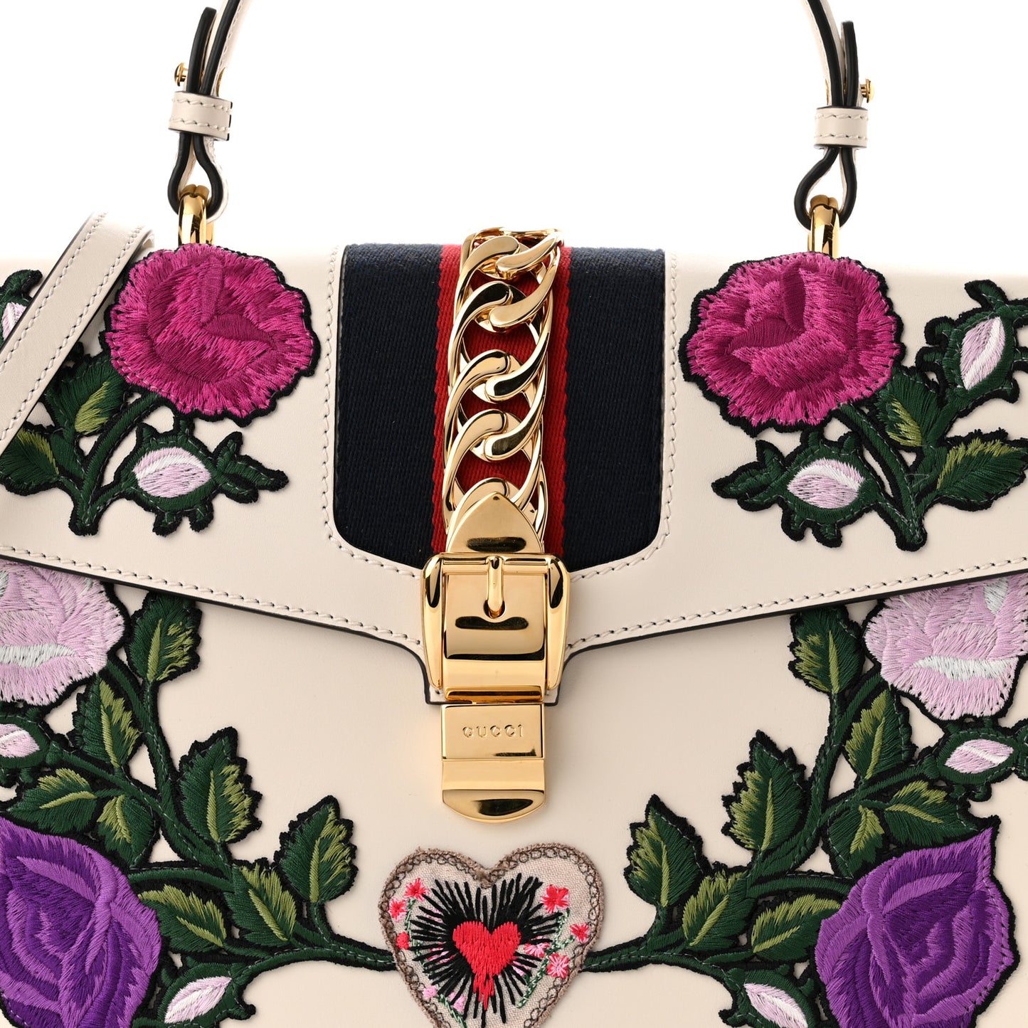 Calfskin Floral Medium Sylvie Top Handle Bag Off White