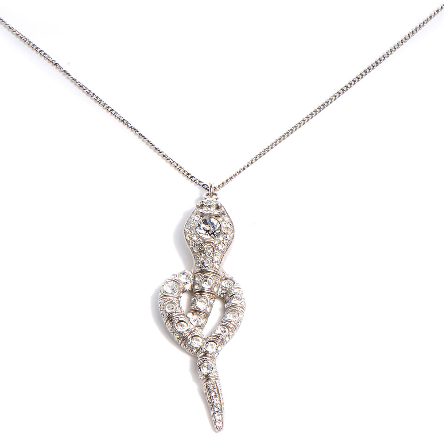 Crystal Serpent Snake Necklace Silver