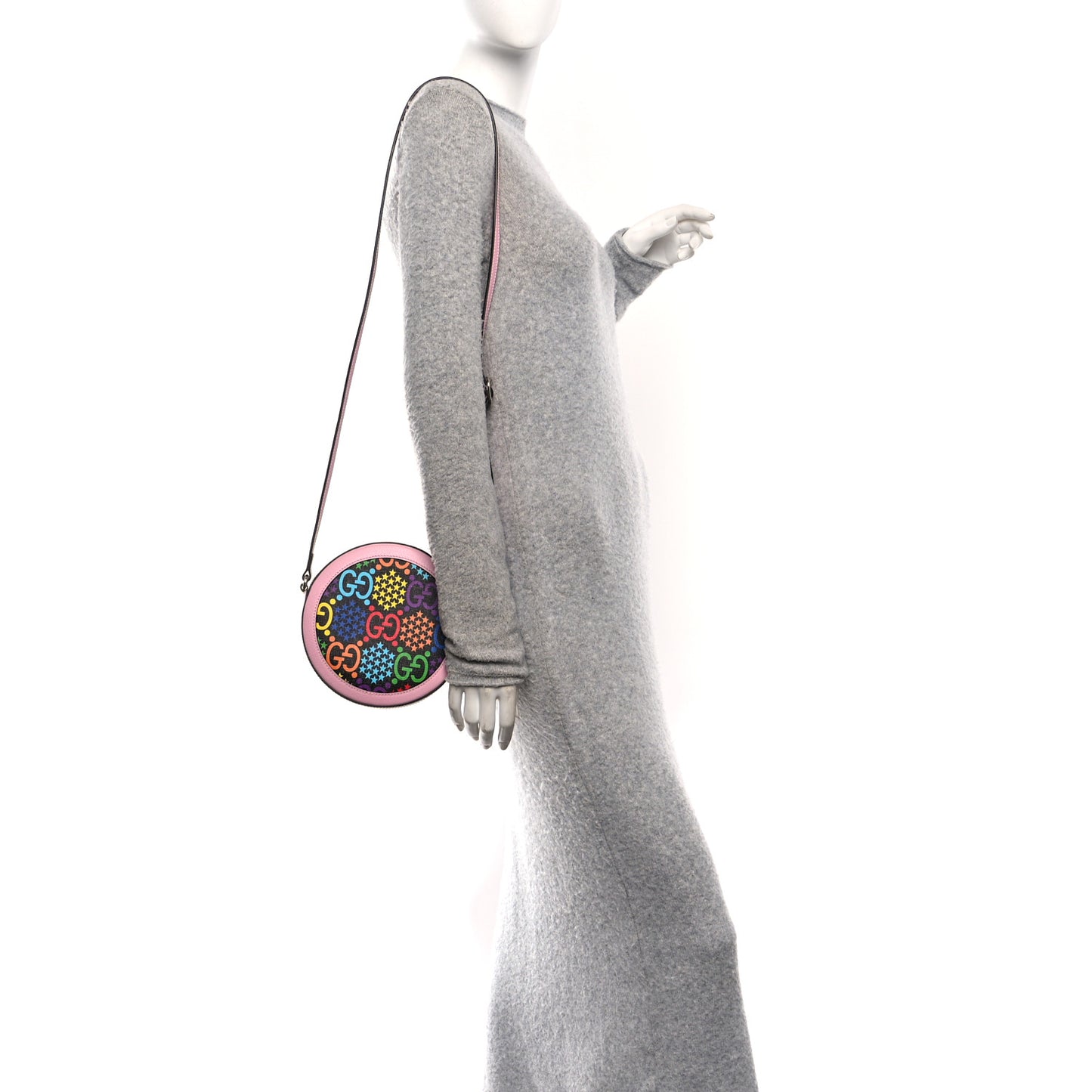 GG Supreme Monogram Psychedelic Round Shoulder Bag Black Multicolor Sugar Pink