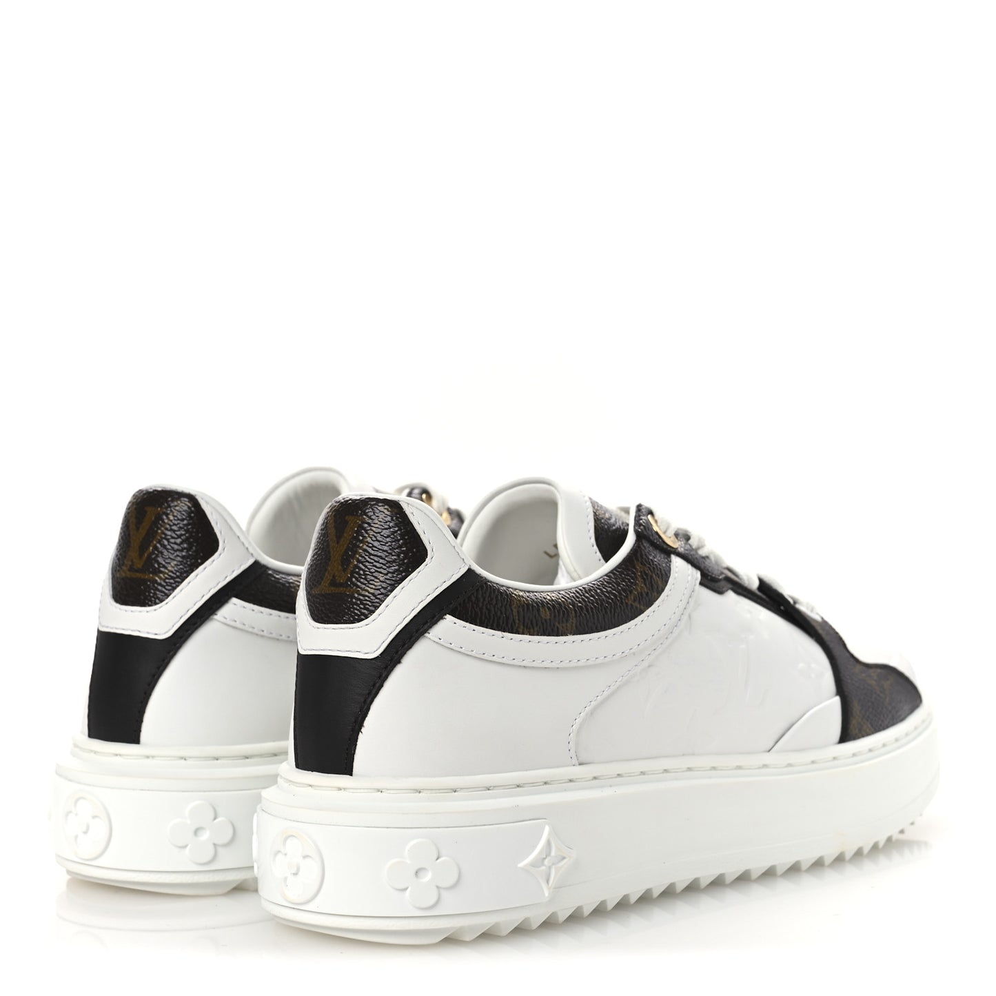 Lambskin Embossed Monogram Time Out Sneakers 39 White Brown