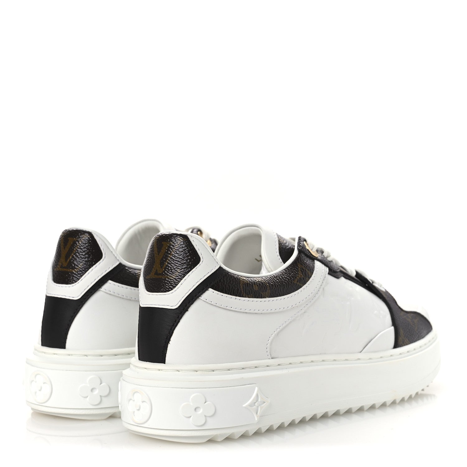 Louis Vuitton Lambskin Embossed Monogram Time Out Sneakers 39 White Brown 5 of 11