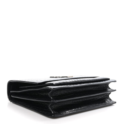 Saint Laurent Calfskin Crocodile Embossed Medium Monogram Sunset Black 4 of 11