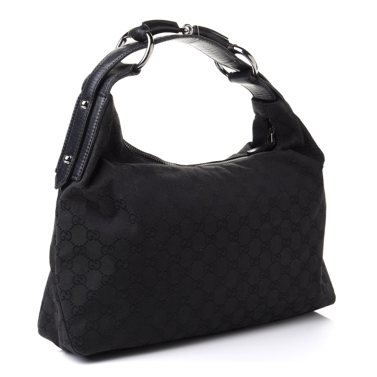 Gucci Monogram Medium Horsebit Chain Hobo Black 2 of 12