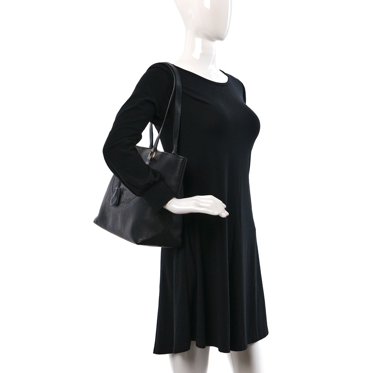 Prada Vitello Daino Embossed Logo Tote Black 2 of 16