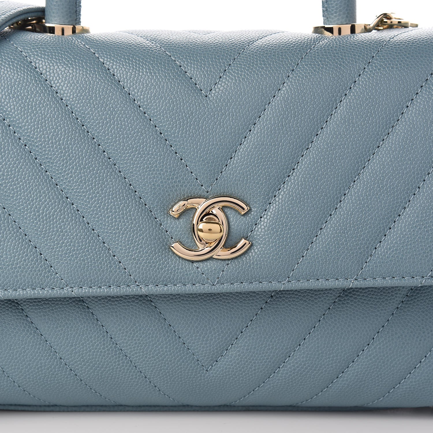 Chanel Caviar Chevron Quilted Mini Coco Handle Flap Sky Blue 11 of 13