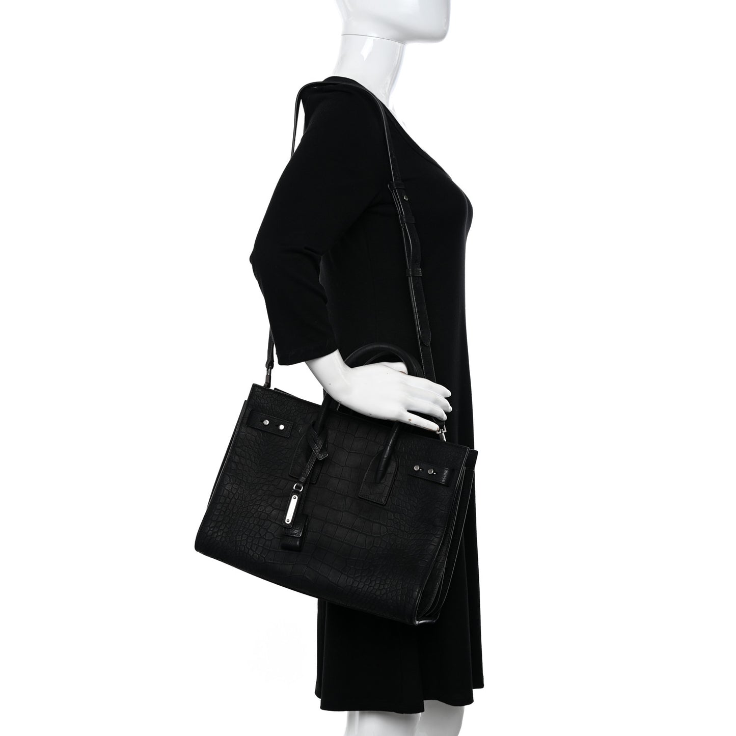 Crocodile Embossed Suede Small Supple Sac de Jour Black
