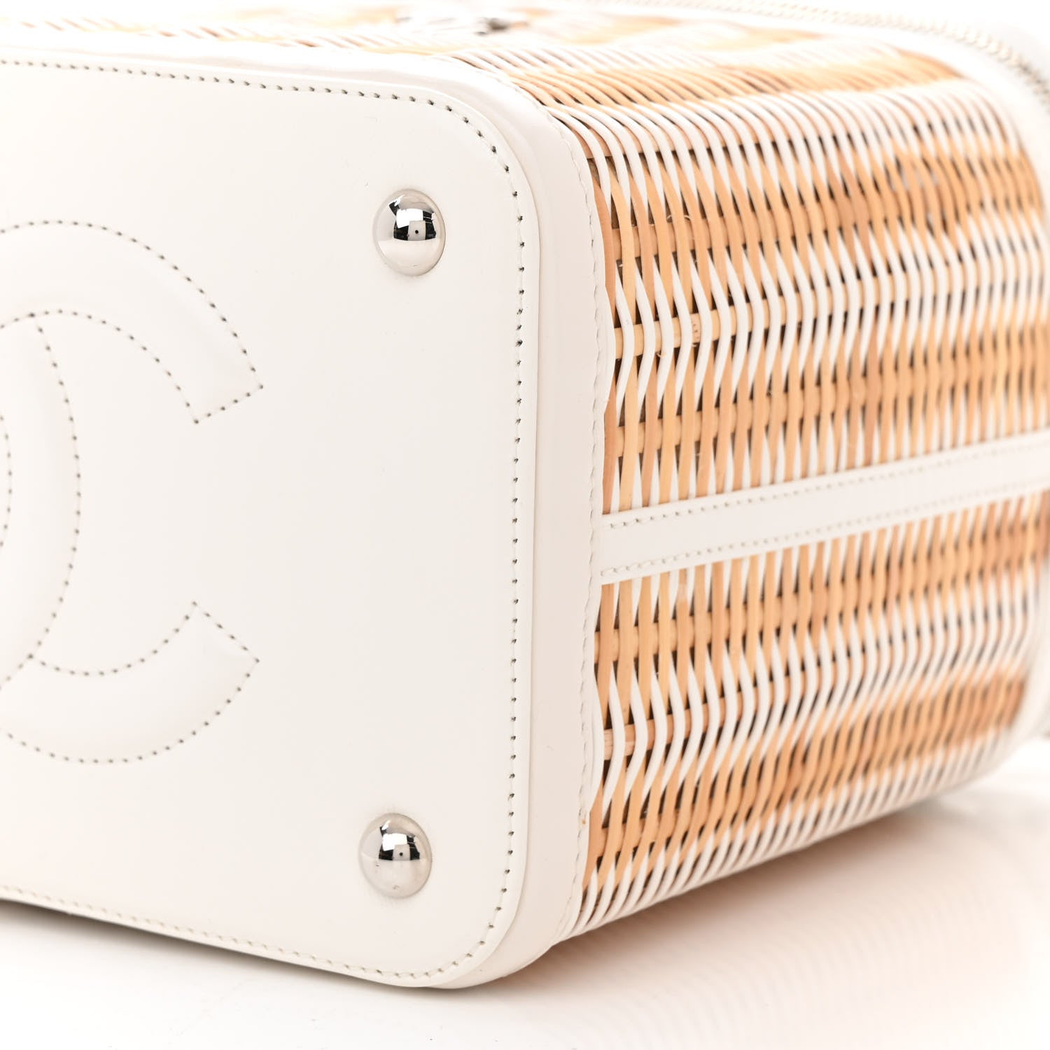 Chanel Glazed Calfskin Raffia Vanity Case Bag White Beige 10 of 17
