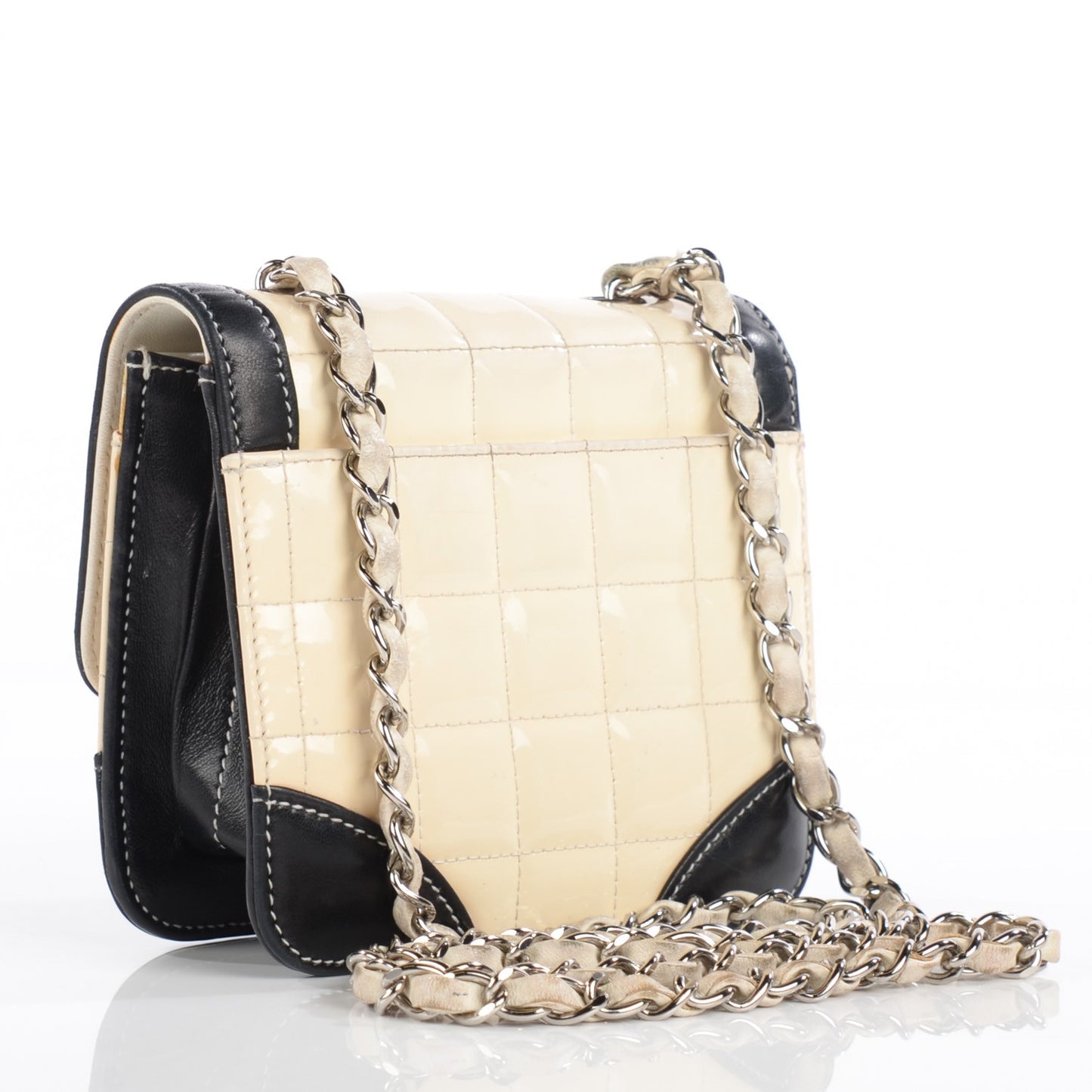 Patent Square Quilt Mini Flap White Black