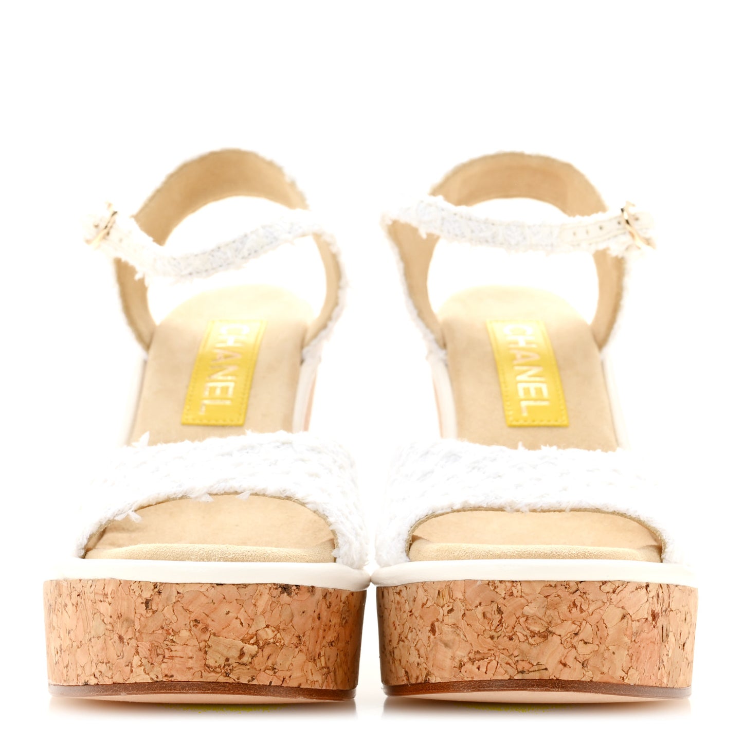 Tweed Cork CC Wedge Sandals 36.5 White