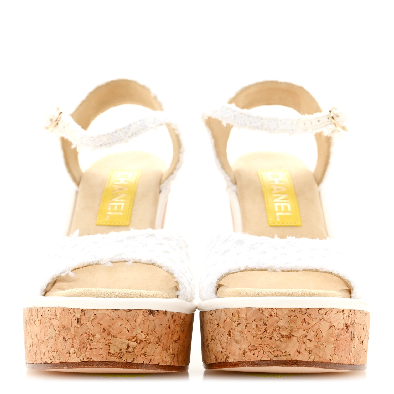 Chanel Tweed Cork CC Wedge Sandals 36.5 White 3 of 10