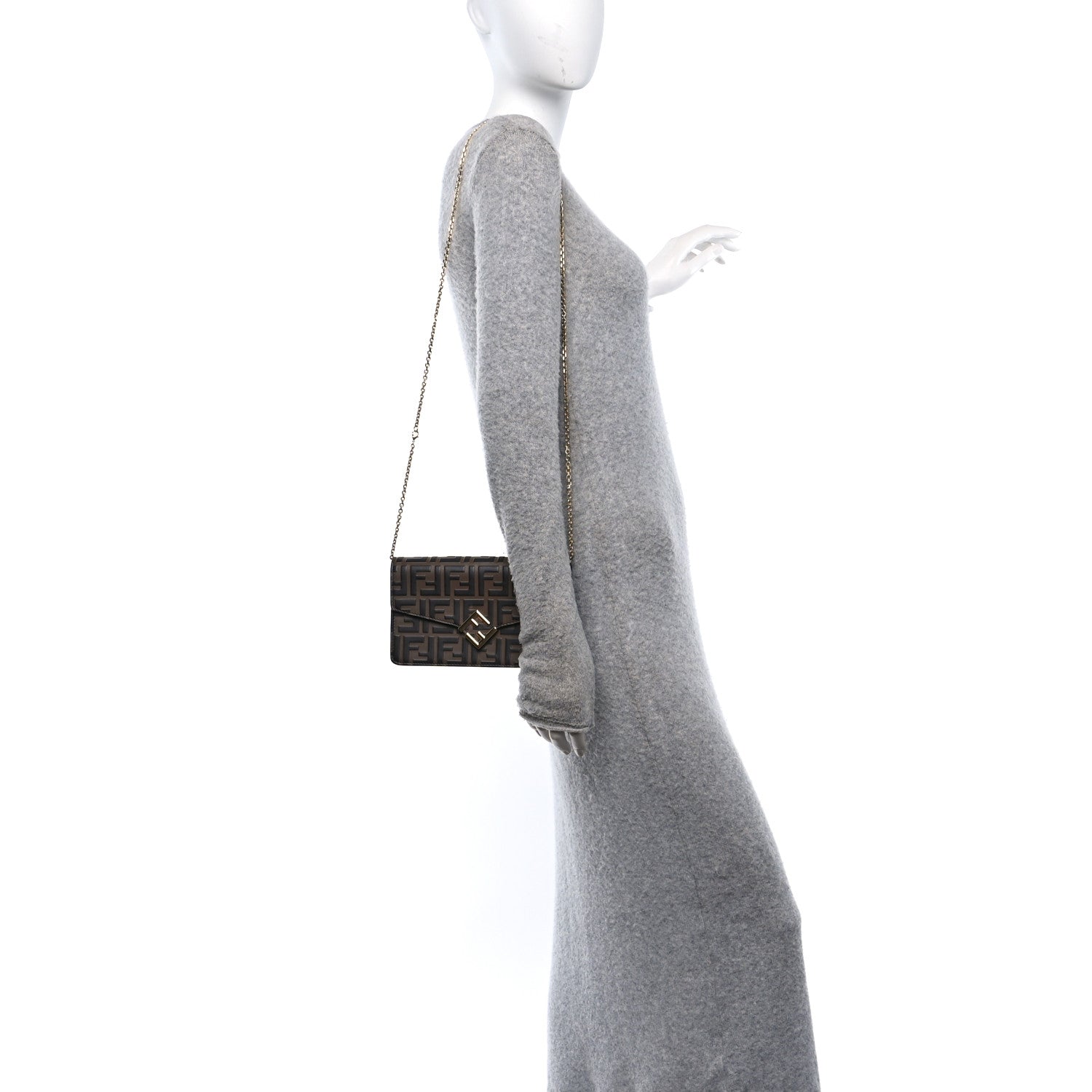 Fendi Vitello Ceylon Bi-Color FF 1974 Embossed FF Diamonds Chain Wallet Maya Black 2 of 12