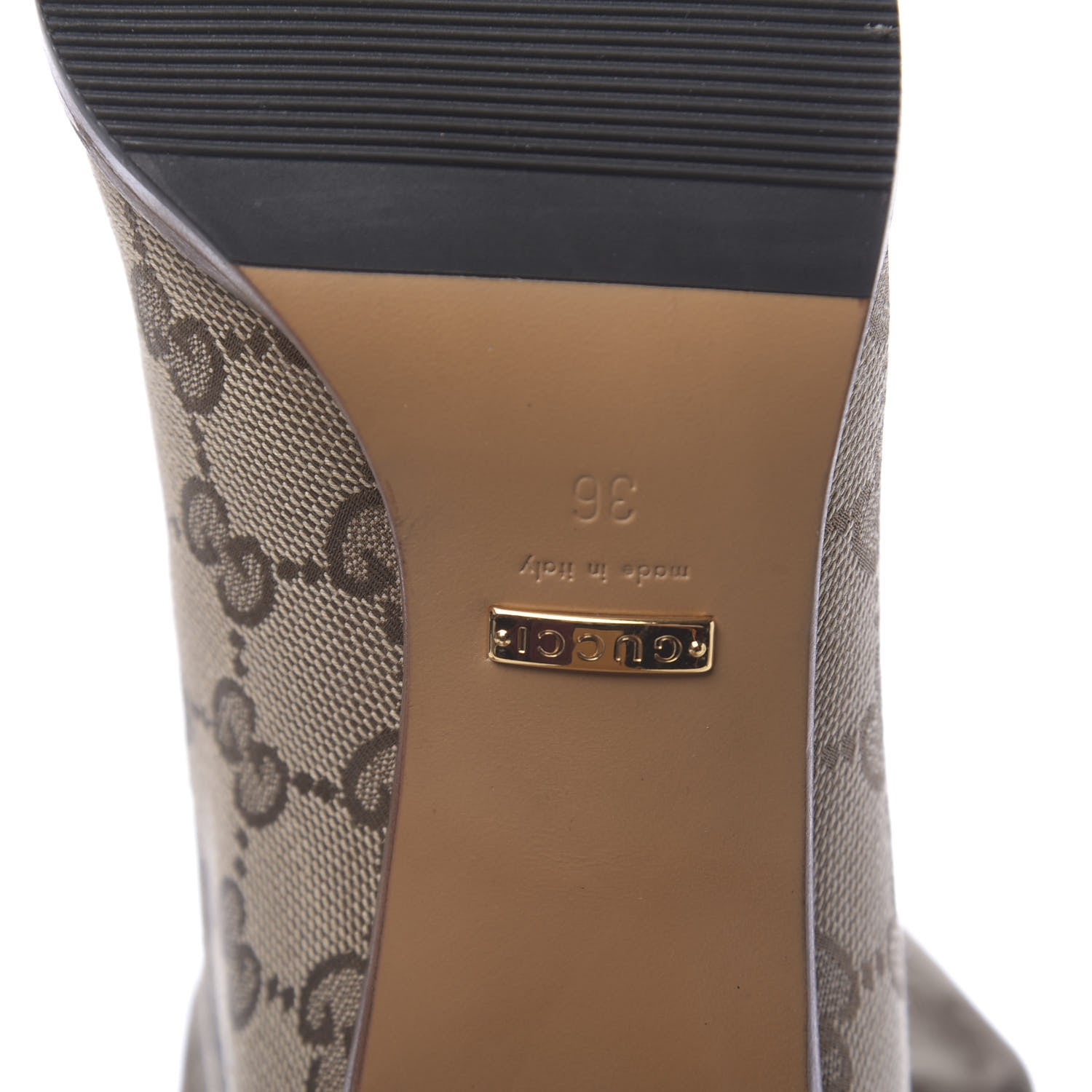 Gucci Monogram Malaga Kid Lisa Mid Heel Boots 36 Beige Ebony 6 of 8