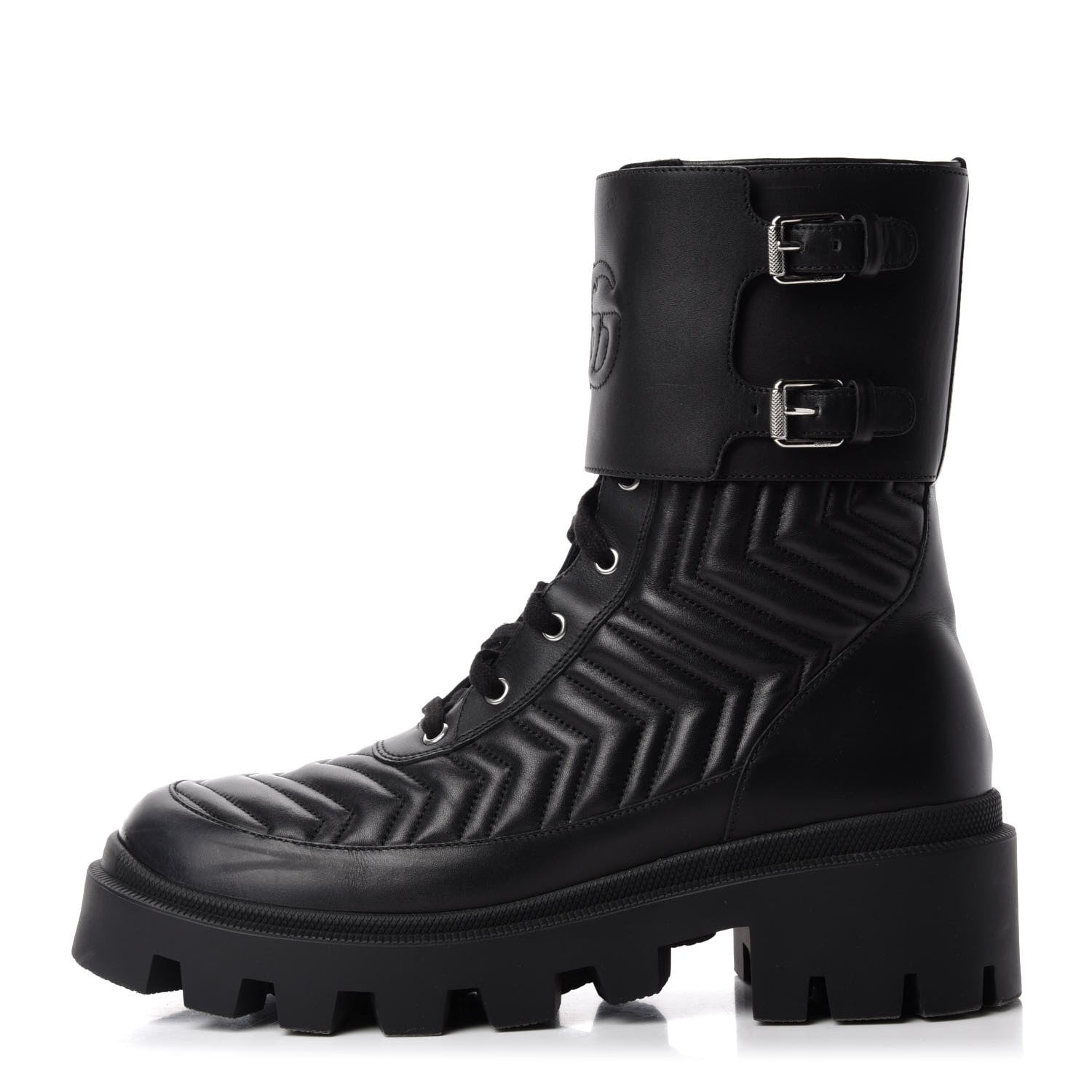 Gucci Nappa Frances GG Matelasse Platform Combat Boots 42 Black 1 of 10