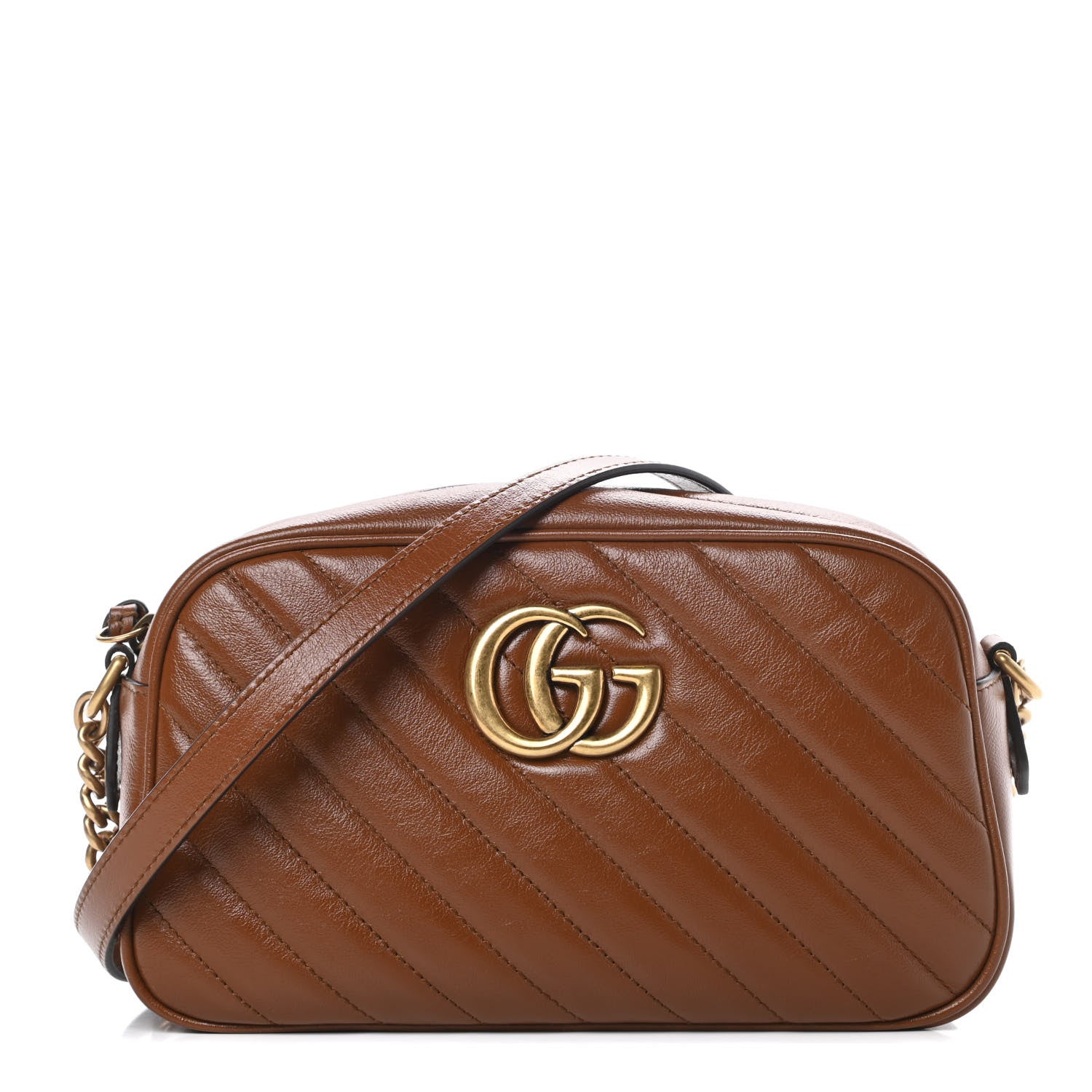 Gucci Glazed Calfskin Matelasse Diagonal Small GG Marmont Chain Shoulder Bag Cuir 1 of 12