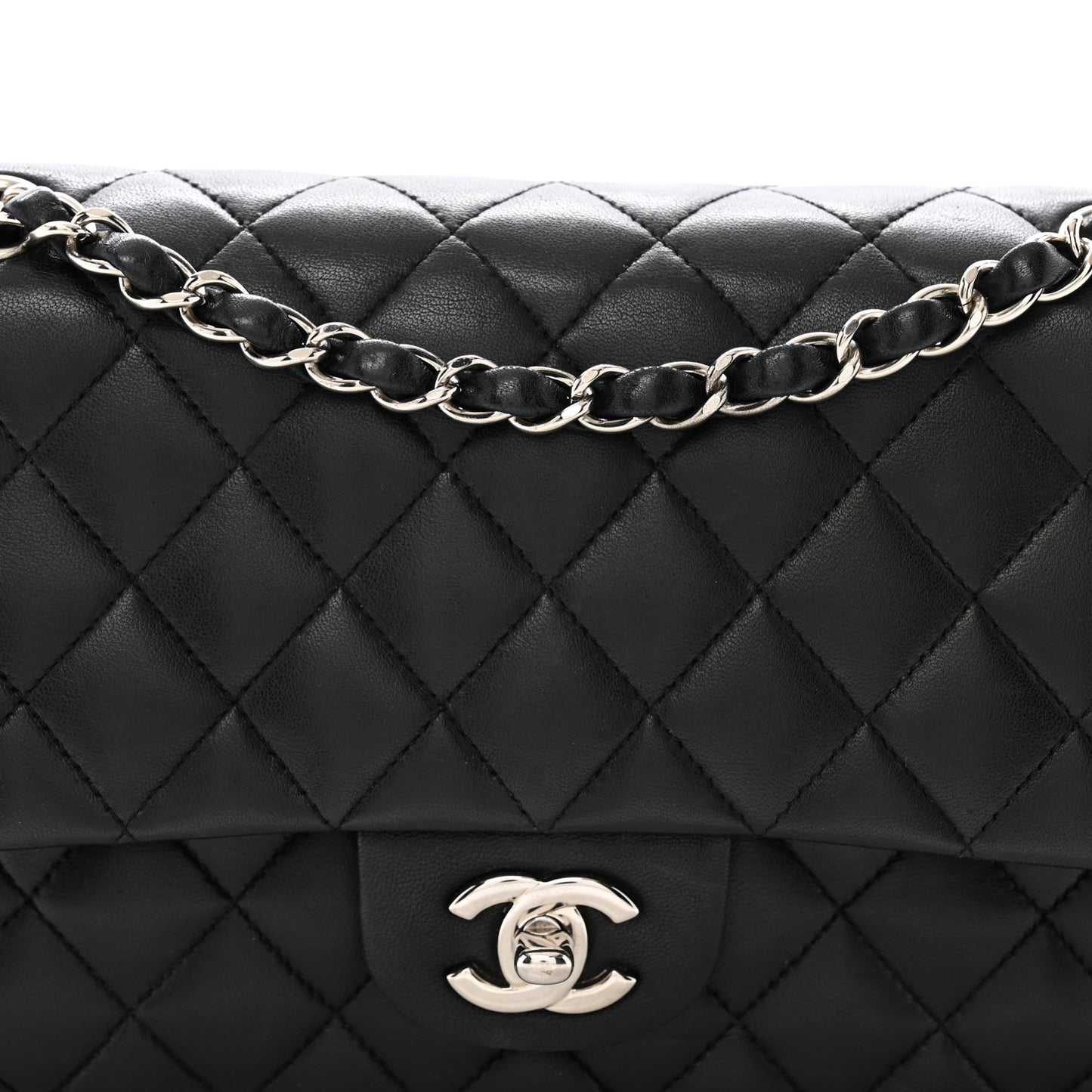Lambskin Quilted Medium Double Flap Black